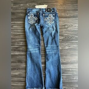 Miss Me Denim Boot Cut Jeans with Intricate Silver Details